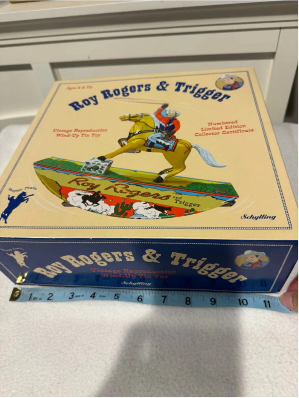 Vintage Schylling Roy Rogers & Trigger Win-Up Tin Toy Yellow Red LTD Edition